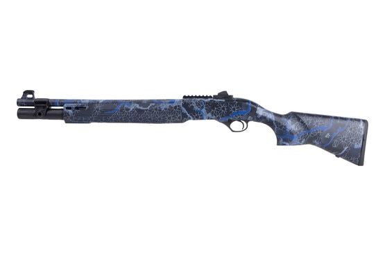 This 12 gauge shotgun features a Realtree Trace Blue finish.